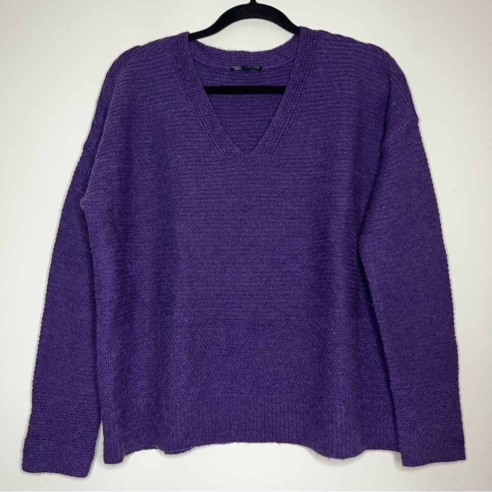 EILEEN FISHER Alpaca Wool Yak Boxy Fit Lagenlook Cozy Vneck Knit Purple Sweater